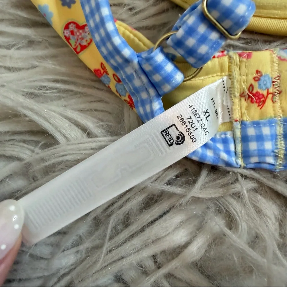 Frankie’s Bikinis x VS Pink Heart Charm Yellow Blue Gingham Bikini Top XL